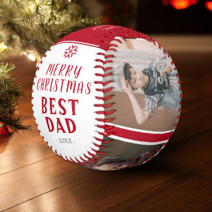 Bester Papa Frohe Weihnachten Rot 3 Foto-Collage Baseball