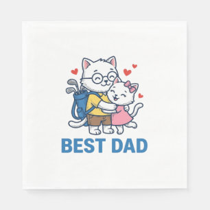 Bester Papa Golf Katze Umarmen Cute Vektor Design_ Serviette