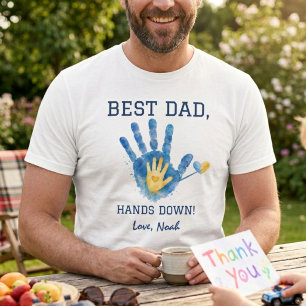 Bester Papa, Hands Down Blau Gelb Wasserfarben-Des T-Shirt