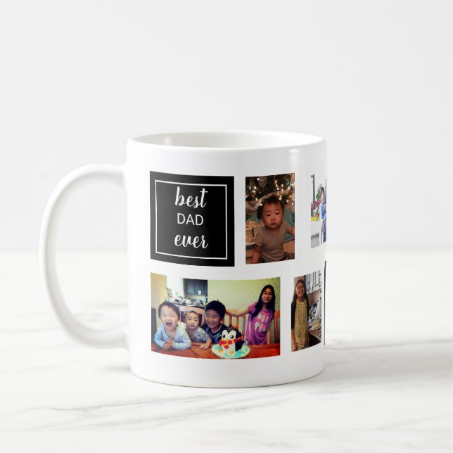 Bester Papa je Collage Personalisiert Schwarz-weiß Kaffeetasse (Links)