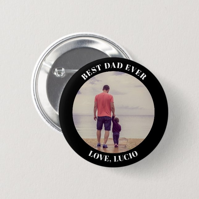 Bester Papa je personalisiert Foto schwarz Button (Vorne & Hinten)
