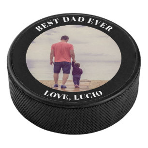 Bester Papa je personalisiert Foto schwarz Eishockey Puck