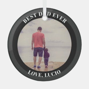 Bester Papa je personalisiert Foto schwarz Ornament Aus Glas