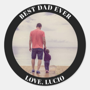 Bester Papa je personalisiert Foto schwarz Runder Aufkleber