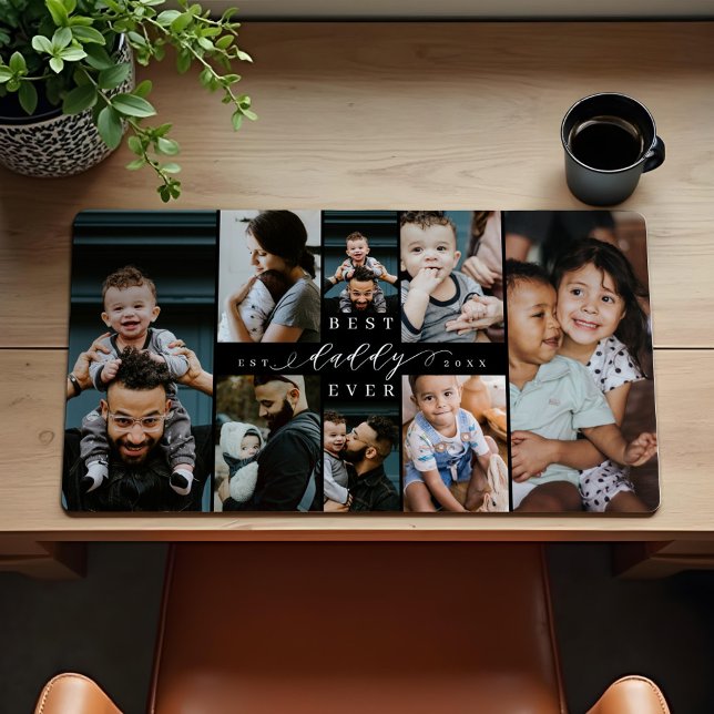 Bester Papa je Vater's Day 8 FotoCollage Schreibtischunterlage (Best Daddy Ever | Father's Day 8 Photo Collage Desk Mat)