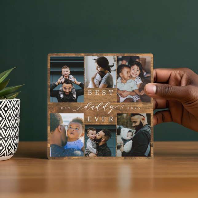 Bester Papa je Vatertag Geschenk Foto Woodgrain Fotoplatte (Best Daddy Ever Father's Day Gift Photo Woodgrain Plaque)