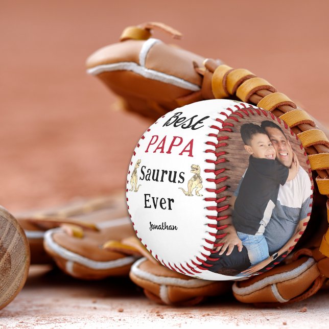 Bester Papa Saurus überhaupt Personalisierte Fotos Baseball (Best papa saurus ever 3 photo collage kids names funny dino personalized baseball keepsake for dad)