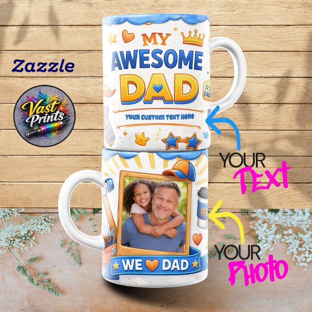 Bester Papa Stern Benutzerdefinierter Text & Fotoc Tasse (best_dad_star_custom_text_photo_collage_mug)