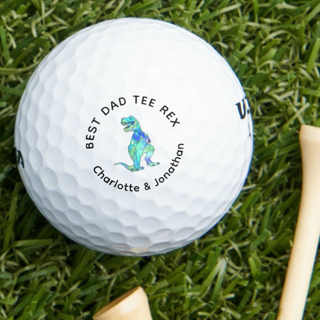 Bester Papa Tee Rex personalisiert mit Kindernamen Golfball (Funny best dad tee Rex custom kids names and dinosaur T-Rex golfing joke golf ball Fun dinosaur gift)