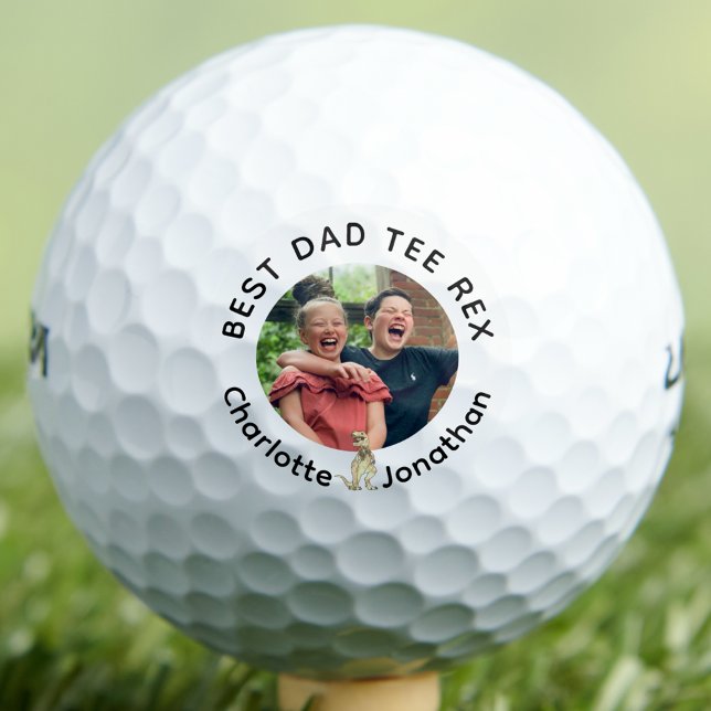 Bester Papa Tee Rex personalisiertes Kinderfoto un Golfball (Funny best dad tee Rex custom kids photo and names golf ball fun dinosaur theme for golfing fathers)