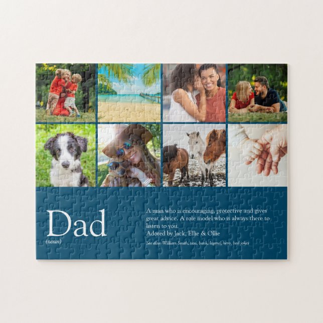 Bester Papa, Vater, Vater Definition 6 Foto Blau Puzzle (Horizontal)