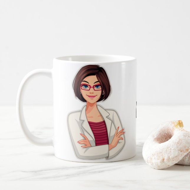Bester Personalisierter Niedlicher Arzt, Brünette  Kaffeetasse (Mit Donut)