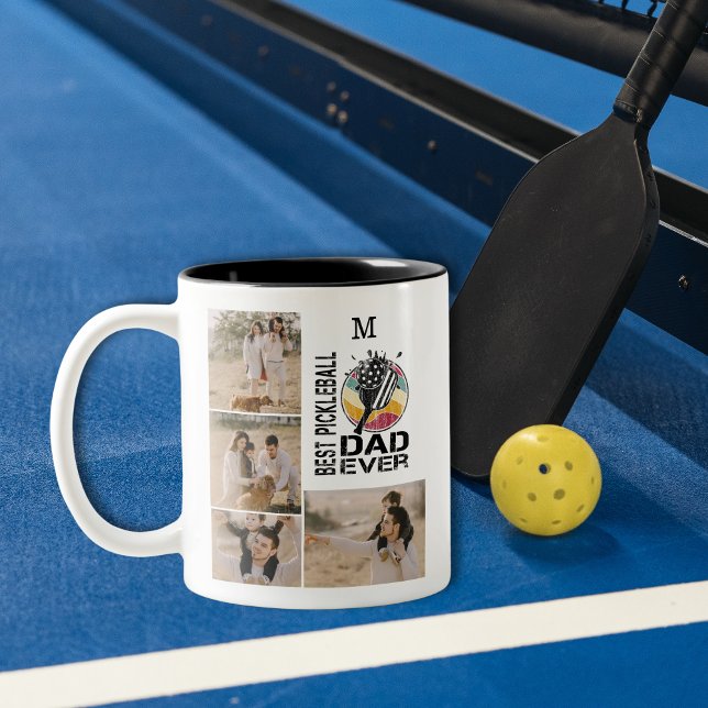 Bester Pickleball-Vater je Personalisiertes 4-Foto Zweifarbige Tasse (Von Creator hochgeladen)