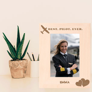 Bester Pilot Aller Zeiten Flugzeug & Herz, Einfach Geätzte Rahmen