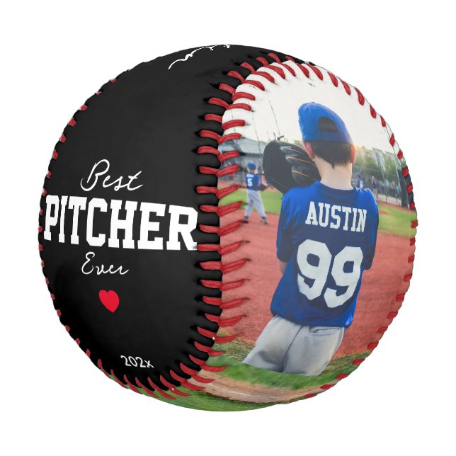 Bester Pitcher je 3 Foto Collage Kindertag Baseball (Schrägansicht)