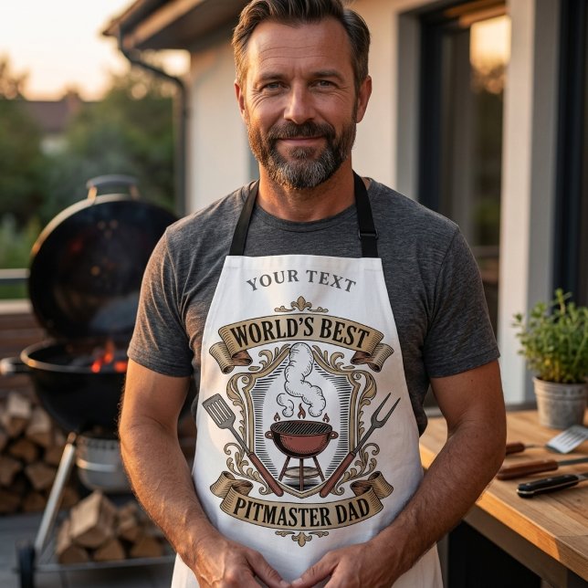 Bester Pitmaster-Daddy der Welt Retro-BBQ-Wappen i Schürze (Von Creator hochgeladen)