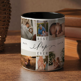 Bester Pop je Elegantes Script 8 Foto Collage Zweifarbige Tasse