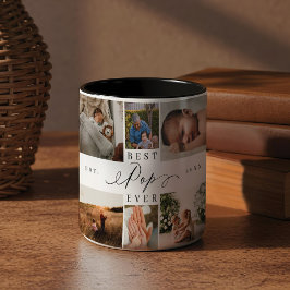 Bester Pop je Elegantes Script 8 Foto Collage Zweifarbige Tasse