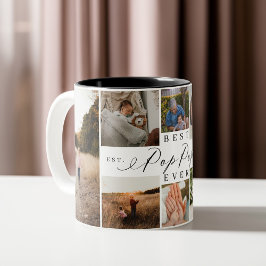 Bester Pop Pop je Elegantes Script 8 FotoCollage Zweifarbige Tasse