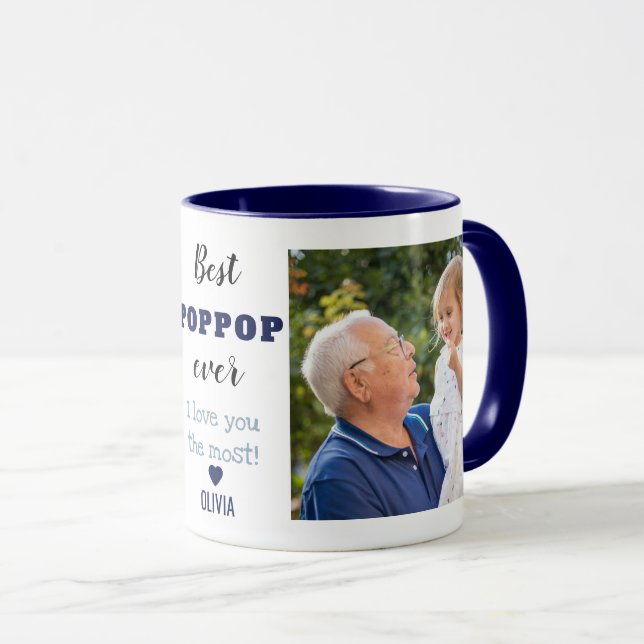 Bester Poppop je Liebe Sie 2 Foto Collage Blue Tasse (VorderseiteRechts)