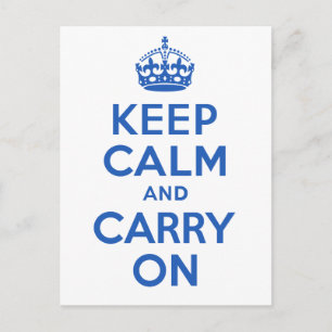 Bester Preis Keep Calm And Carry On Blau Postkarte