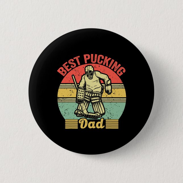 Bester puckender Papa Hockey Retro Vintage Eishock Button (Vorderseite)