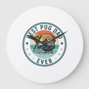 Bester Pug-Vater Aller Zeiten Vintage Gravur Hund- Große Wanduhr