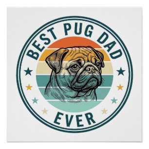 Bester Pug-Vater Aller Zeiten Vintage Gravur Hund Poster