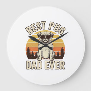 Bester Pug-Vater überhaupt Vintage-Pug-T-Shirt-Des Große Wanduhr
