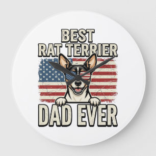 Bester Rat Terrier Dad Ever Patriotisches Hundeshi Große Wanduhr