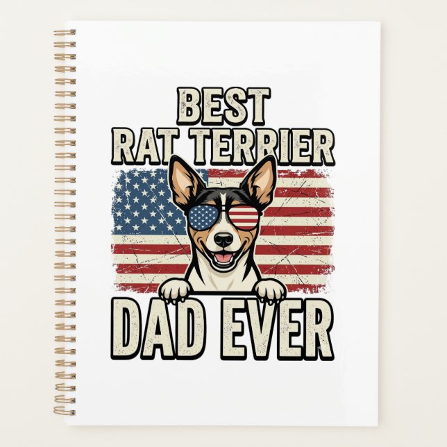 Bester Rat Terrier Dad Ever Patriotisches Hundeshi Planer (Vorderseite)