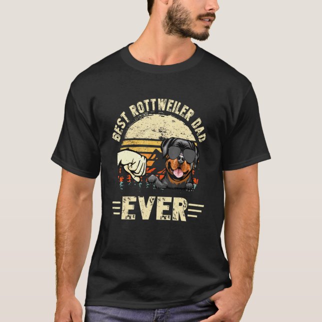 Bester Rottweiler Vater je Sunset Retro Vathday T-Shirt (Vorderseite)