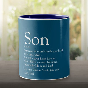 Bester Sohn der Welt Definition Modern Blau Spaß Zweifarbige Tasse