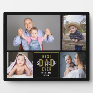 Bester Step-Vater je 4 Foto Collage Black and Gold Fotoplatte