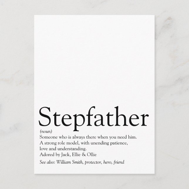 Bester Stiefvater der Welt Definition Postkarte (Vorderseite)