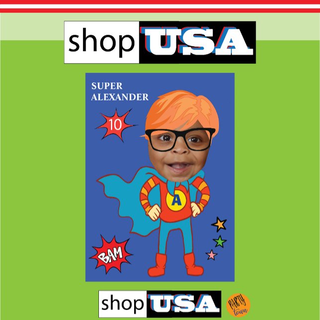 Bester Superheld-Spaß mit Kinderbild Einladung ("Personalized superhero birthday card"
"Custom superhero birthday card"
"Superhero card with child's)