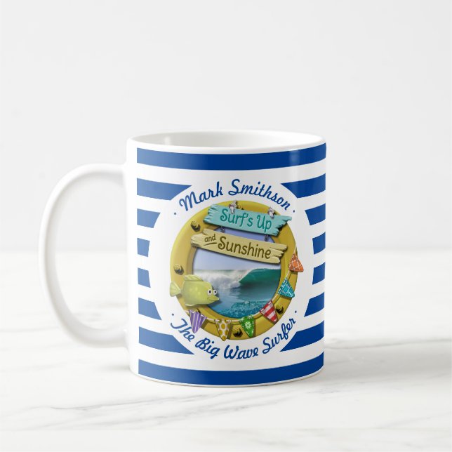 Bester Surfer Sunshine Nautical Navy Strip Porthol Kaffeetasse (Links)