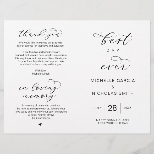 Bester Tag für Tag, faltbare Hochzeitsprogramme (Vorderseite)