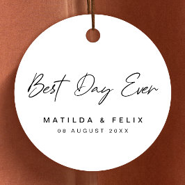 Bester Tag je | Minimalistischer weißer Hochzeitst Geschenkanhänger