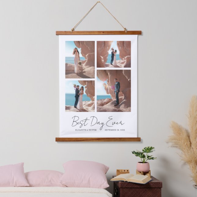 Bester Tag je Neuauflage Hochzeit 4 FotoCollage Wandteppich Mit Holzrahmen (Schlafzimmer)