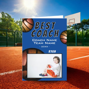 Bester Trainer Basketball Metallisches Foto Dankeskarte