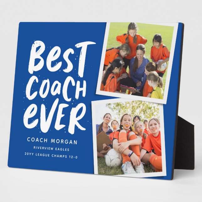 Bester Trainer je blau zwei Foto Team Vielen Dank Fotoplatte (Seite)