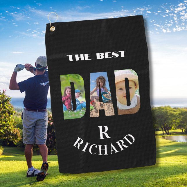 Bester Vater 3 Fotos Monogramm Name   Golfhandtuch (Von Creator hochgeladen)