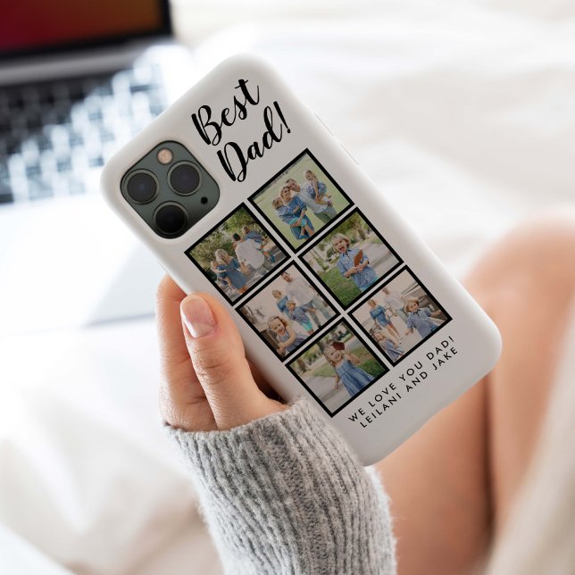 Bester Vater! 6 FotoCollage Modern White Case-Mate iPhone Hülle (Modern Best Dad 6 photo collage with message for Father's Day, Christmas, or Dad's B-day. )