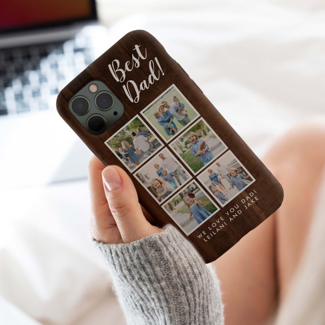 Bester Vater! 6 FotoCollage Modernes rustikales Ho Case-Mate iPhone Hülle (Modern Best Dad 6 photo collage with message for Father's Day, Christmas, or Dad's B-day. )