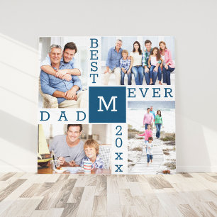 Bester Vater Aller Zeiten 4 Foto-Collage Blau Weiß Leinwanddruck