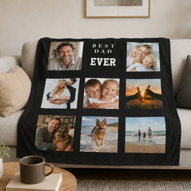 Bester Vater aller Zeiten Fotocollage schwarzer Va Fleecedecke (Von Creator hochgeladen)