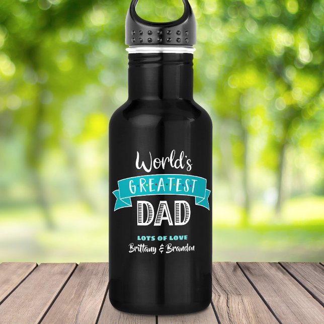 Bester Vater Aquamariner Bannertyp Cool Moderne Edelstahlflasche (Von Creator hochgeladen)