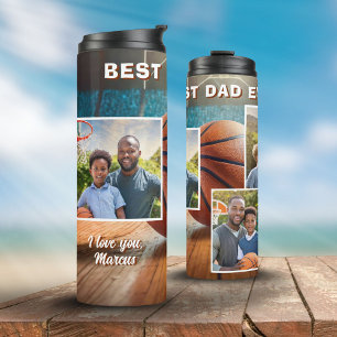 Bester Vater Basketball Ball 3 Foto Collage Vater Thermosbecher