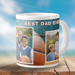 Bester Vater Basketball Ball 3 FotoCollage Vater Jumbo-Tasse